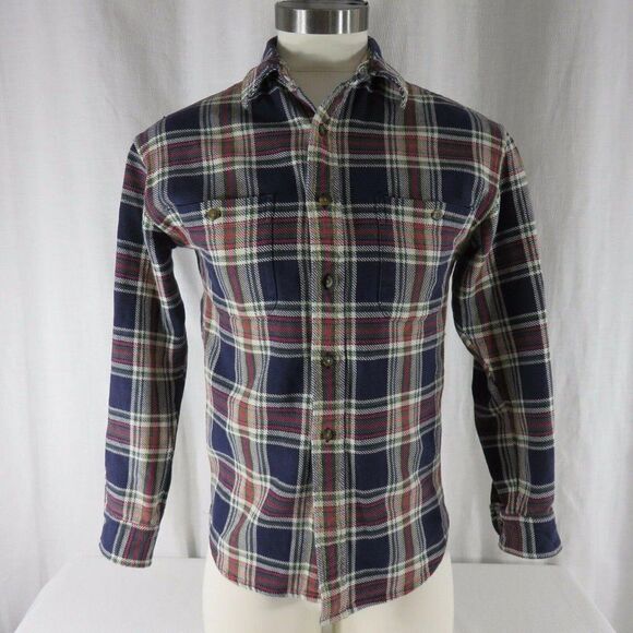 Vintage Eddie Bauer M Heavy Twill Red Blue Green Plaid Button Front Shirt - Picture 2 of 11